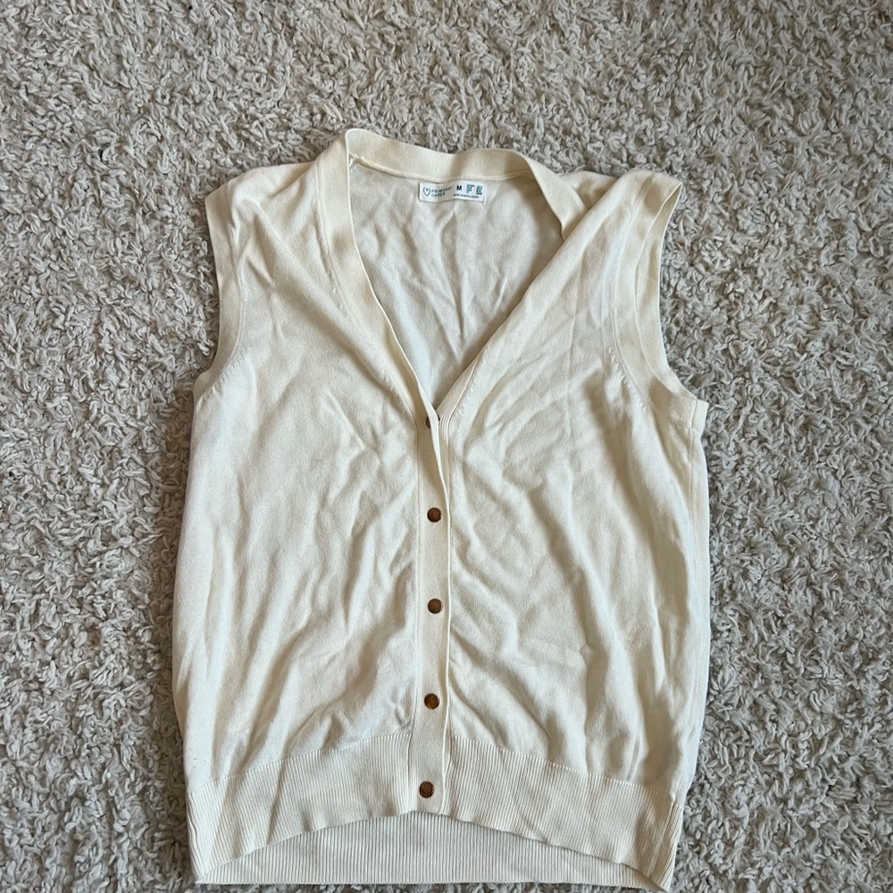 Cream Sleeveless Cardigan Vest